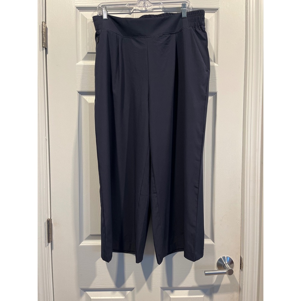 Quince Performance Tech Wide Leg Pants Navy Blue Size L Elastic Waist Pockets